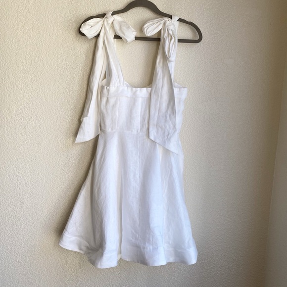 Dissh Aisle White Linen Bow Mini Dress Tie Straps Bridal - Picture 5 of 13
